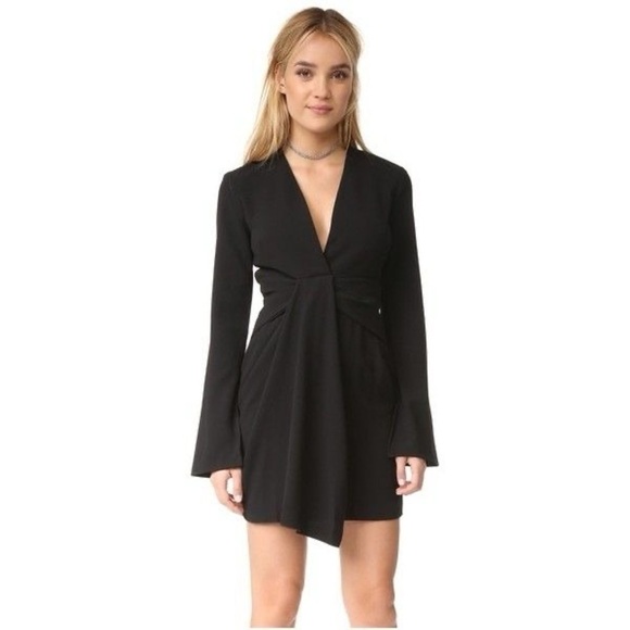 Bec & Bridge Black Mini Dress with VNeck Bell Sleeve and Open Back size 4 - Picture 1 of 10